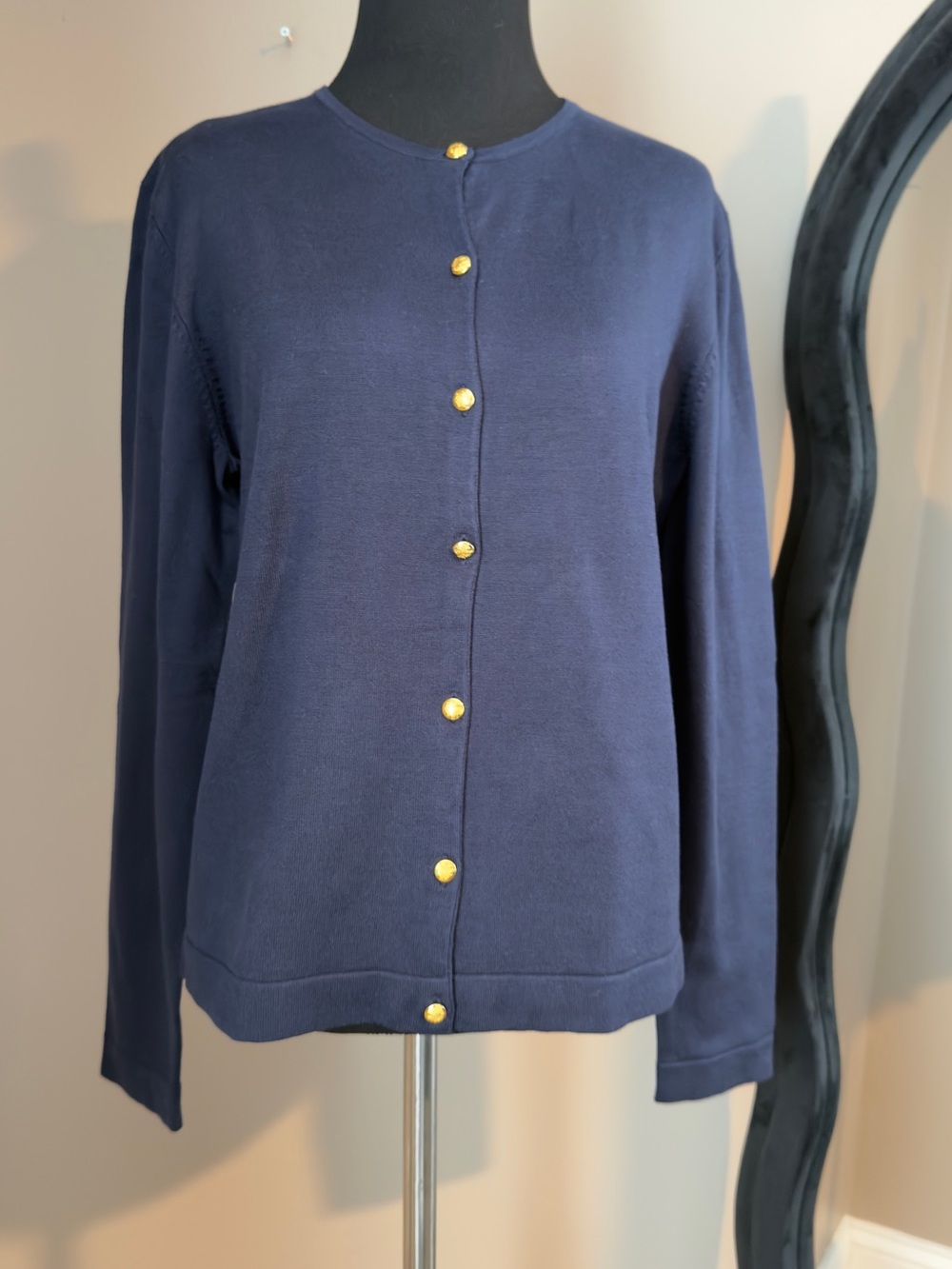 Ralph Lauren Silk Navy Cardigan with Gold Buttons